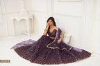 Eilara Women'S Dusty Wine Butterfly Net With Tone Thread Work And Sandwich Embroidered Work Lehenga Choli For Wedding