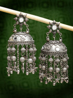 NVR Women's Silver Plated Mirror Work Oxidised Contemporary Jhumka Earrings - Distacart