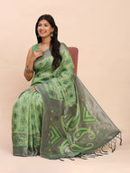 Shree Shyam Fashion Linen Cotton Green Saree - Distacart