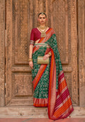Green Silk Abstract Printed Saree With Unstitched Blouse Piece - Aanchal