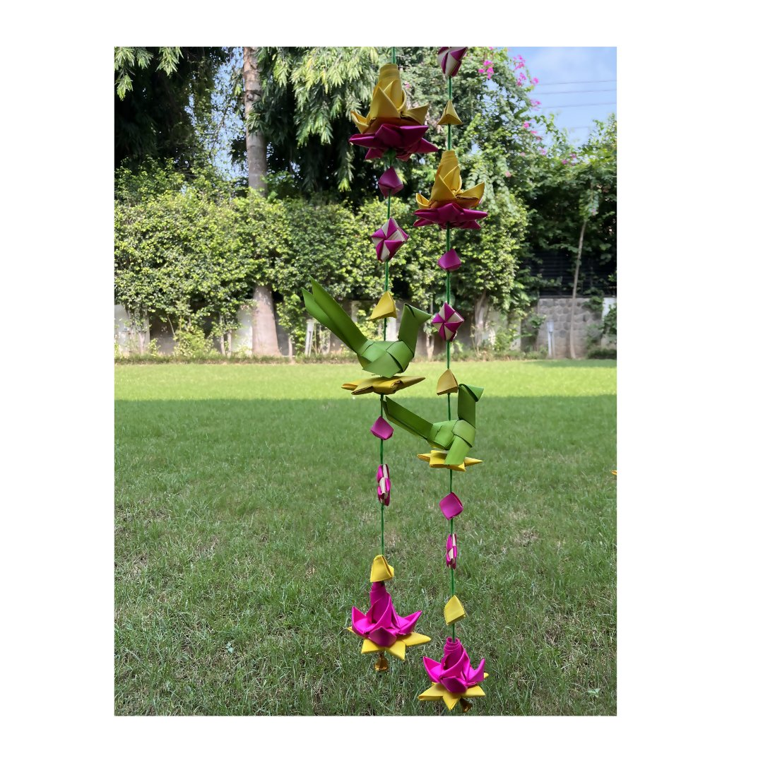 Shuddh Natural Hand Made Palm Leaf Lotus & Parrot Hanging - Distacart