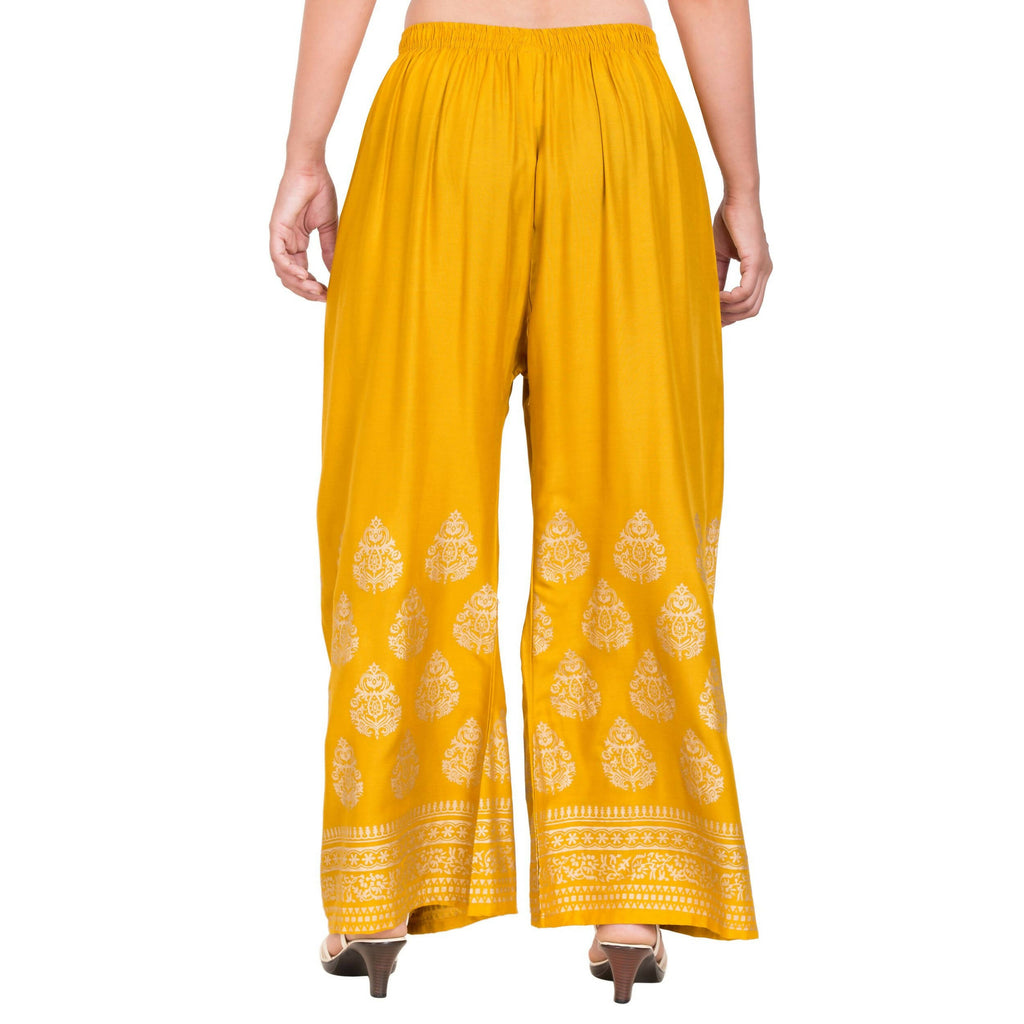 PAVONINE Mustard Color Golden Printed Rayon Fabric Sharara For Women & Girls - Distacart