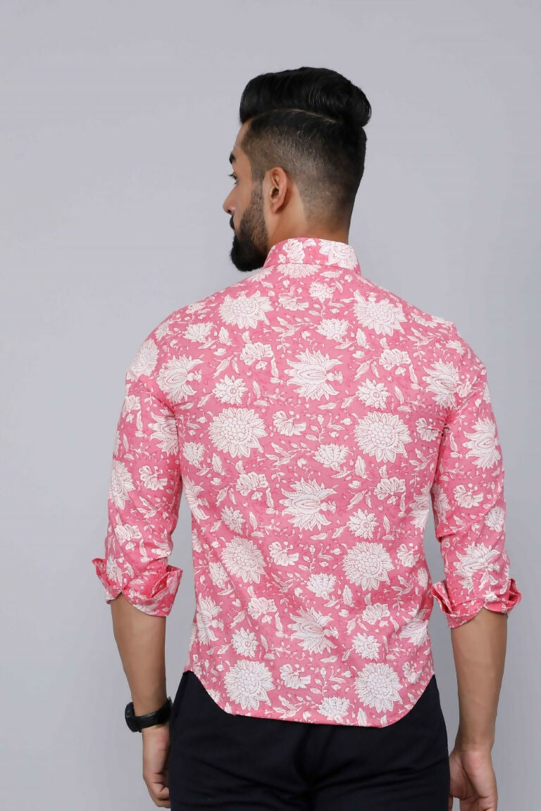 Miravan Men's Pink Floral Print Comfort Cotton Casual Shirt