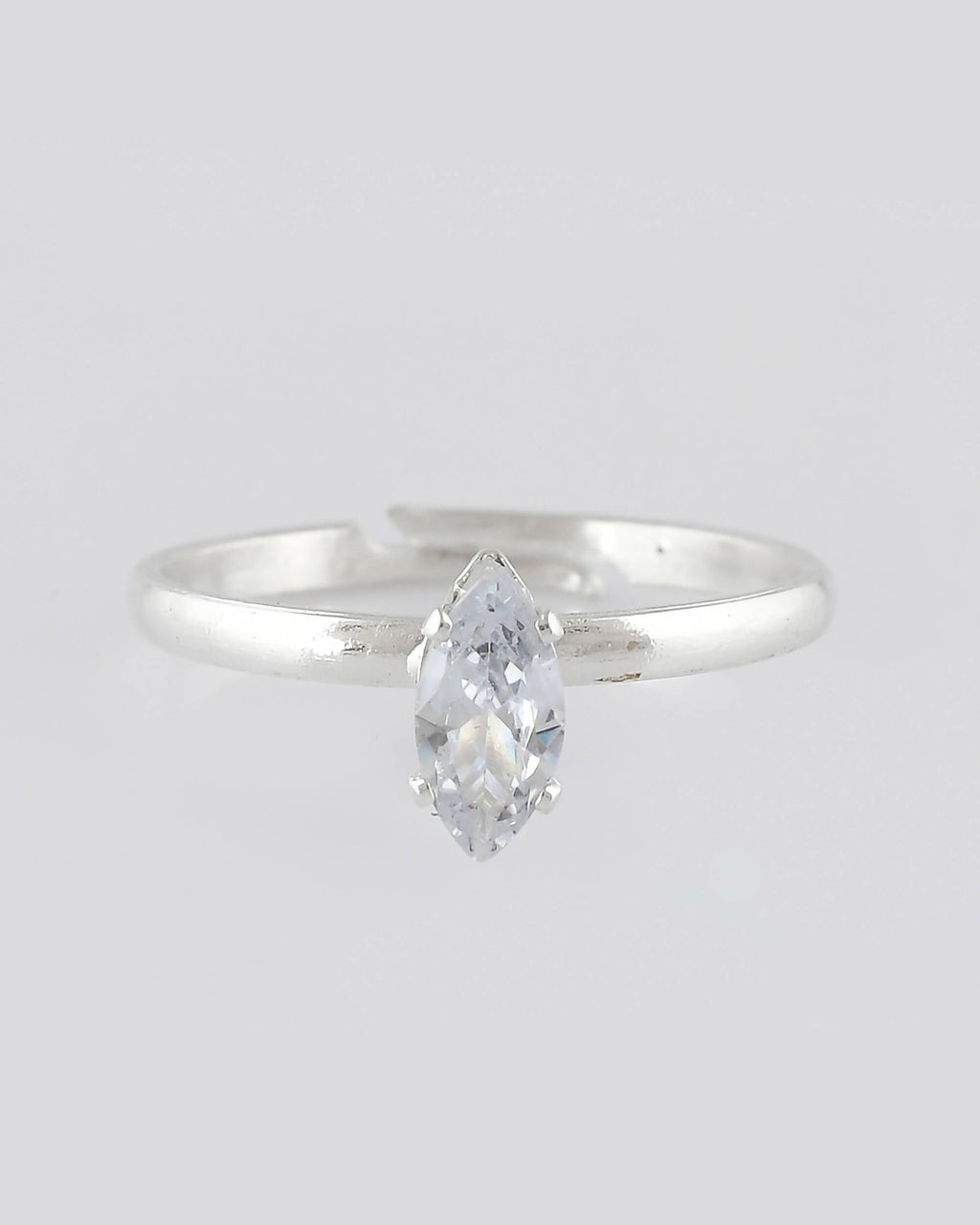 VOJ white CZ-detail Stainless Steel Cubic Zirconia Silver Plated adjustable finger Ring