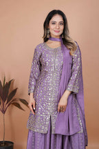 Teeya Creation Lavender Chinon Embroidery Work Party Wear Palazzo Suit - Distacart