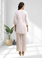 Joban Fashion Off White Linen Embroidered Readymade Cord Set - Distacart