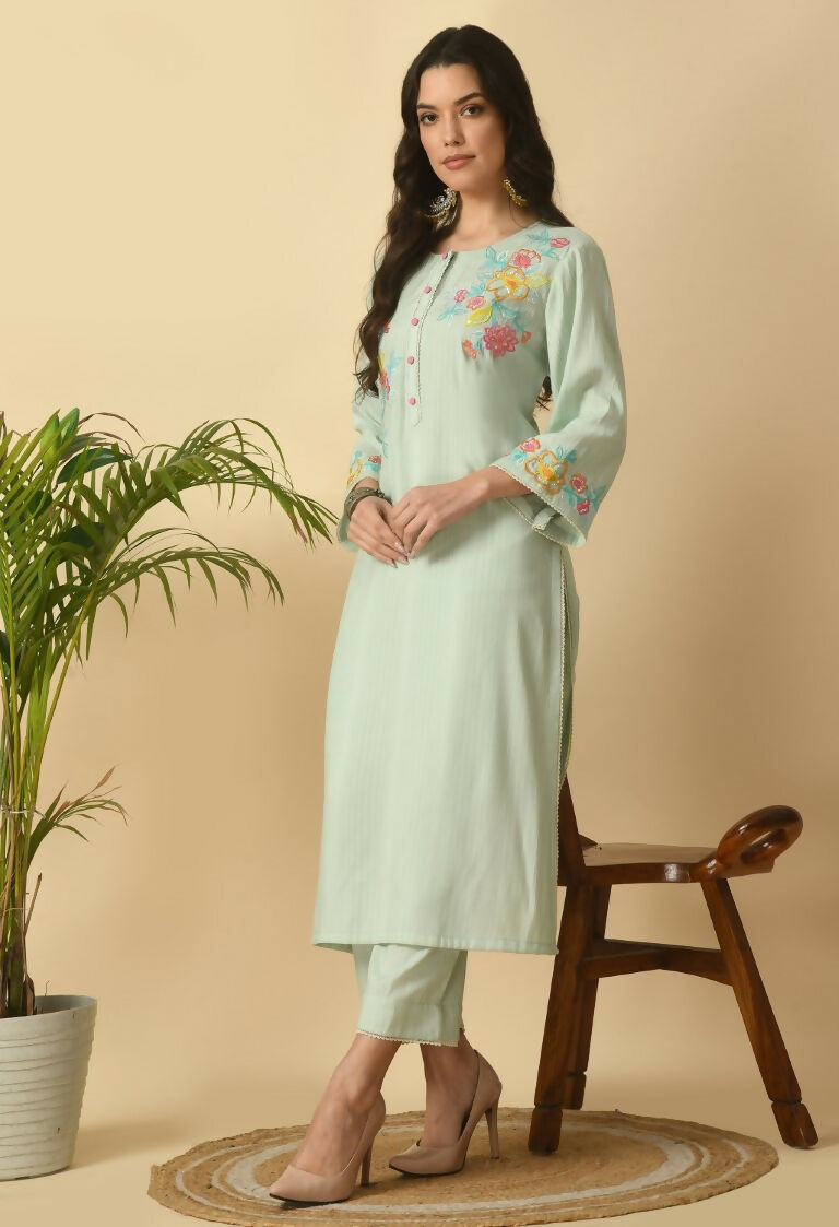 Joban Fashion L.Green Cotton Rayon Kurta Set