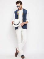 Even Apparels Blue Polyester Men's Nehru Jacket-Contrast Lining-Inbuilt Pocket Square - Distacart