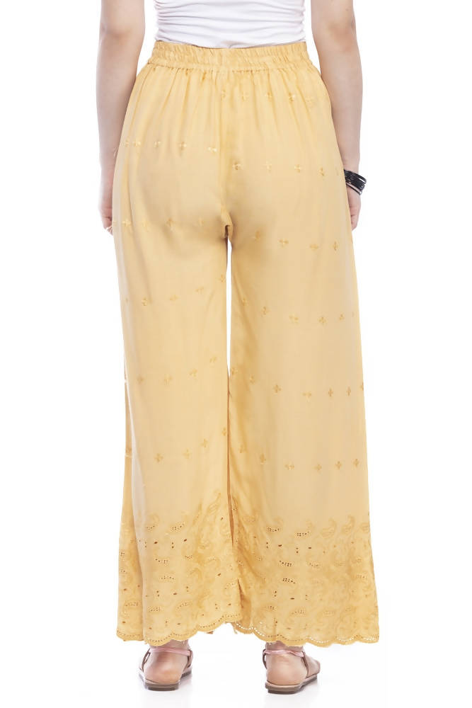 Mominos Fashion Reyon Cotton Dark Golden Embroidery Chikan Palazzo - Distacart