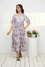 Myshka Women Multi-Floral Rayon A-Line V-Neck Dress - Distacart