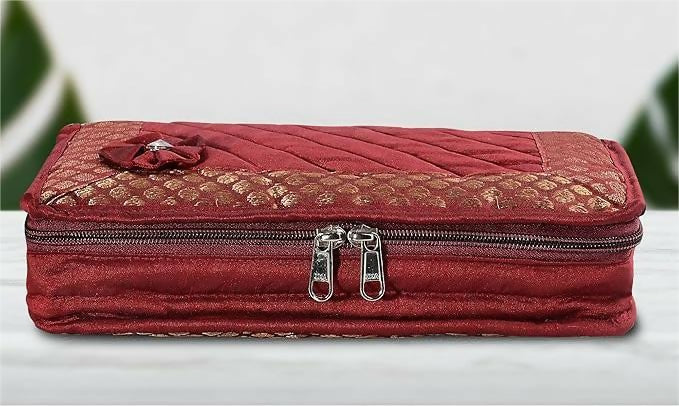 Asmaani Satin 7 Pocket Maroon Bow Jewellery Kit