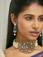 Nuyug 22K Gold-Plated Cubic Zirconia Studded & Pearl Beaded Necklace Set