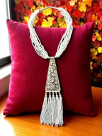 Inhanns Day-To-Dinner Tie Shaped Oxidized Black Metal Multi-Layered Long Necklace Set - White