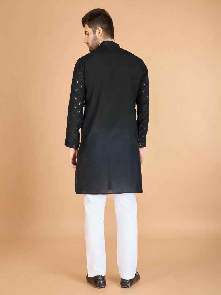 Vastranavya Black Exclusive Festival Wear Viscose Silk Thread & Sequence Embroidered Work Kurta with Dupatta