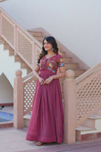 Joban Fashion Pink Crunchy Fabric Sequence Embroidery Work Kurta Set - Distacart