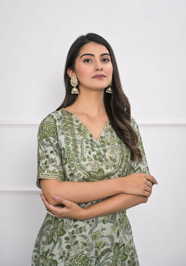 Festive Wear Ethnic Green chanderi Stitched Suit - Anbazaar