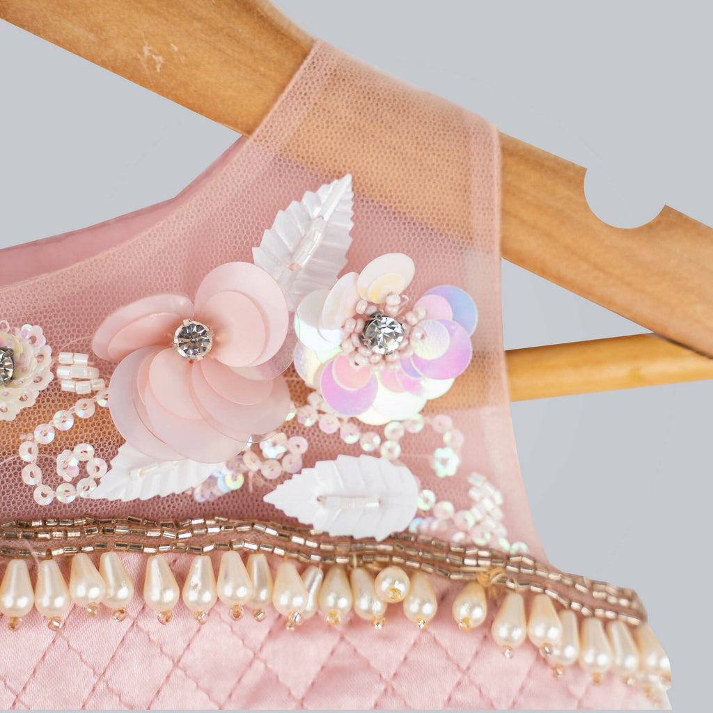 Pink Cow Fashions Old Rose Ghagra Choli With Embellishment On Upper Chest