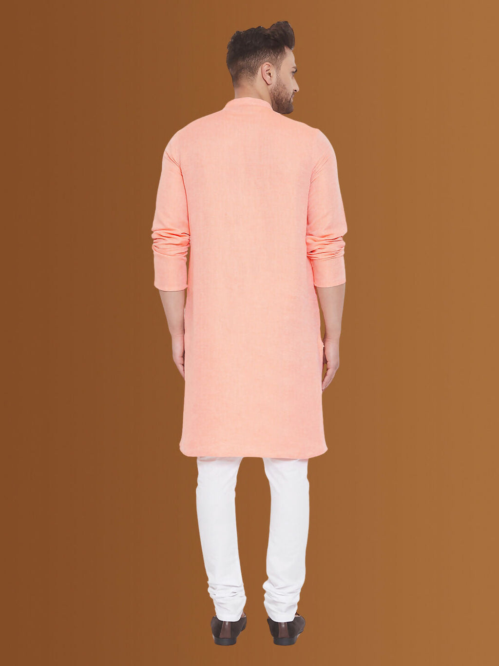 Even Apparels Men's Pure Cotton Orange Kurta