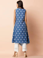 Indya Blue & White Printed A-Line Kurta - Distacart