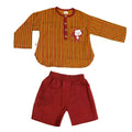 Mhyssa Kong Full sleeve Orange Kurta with Maroon Shorts Set For Kids
