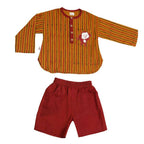Mhyssa Kong Full sleeve Orange Kurta with Maroon Shorts Set For Kids