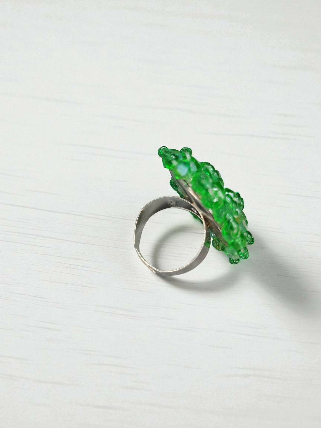 Inhanns Rang-E-Roshan Adjustable Ring – Handmade Crystal Statement Ring - Light Green