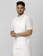 Ramraj Cotton Mens Half Sleeve Formal Poly Cotton White Shirt