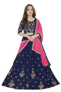 Dwiden Navy Blue Rohini Tafetta Sattin Semi-Stitched Girl's Lehenga Choli