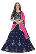 Dwiden Navy Blue Rohini Tafetta Sattin Semi-Stitched Girl's Lehenga Choli