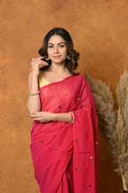 Very Much Indian Pure Mul Cotton Handloom Saree - Red - Distacart