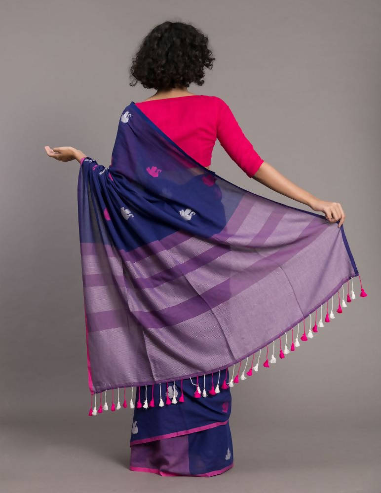 Suta Blue Pink Ethnic Motifs Handloom Cotton Woven Saree - Distacart