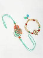 NVR Women & Men Set of 2 Multicolor Stone-Studded & Beaded Bhaiya Bhabhi Rakhi With Roli Chawal - Distacart
