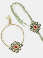 NVR Women & Men Set of 2 Gold Kundan-Studded Handcrafted Wraparound Rakhi Set With Roli Chawal - Distacart