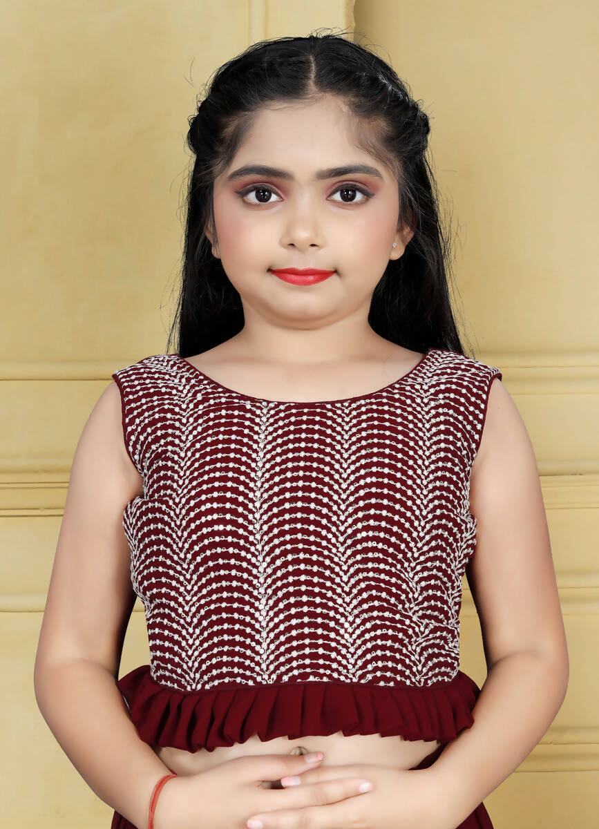 Wedding Designer Maroon Georgette Kidswear Lehenga - Aaradhna