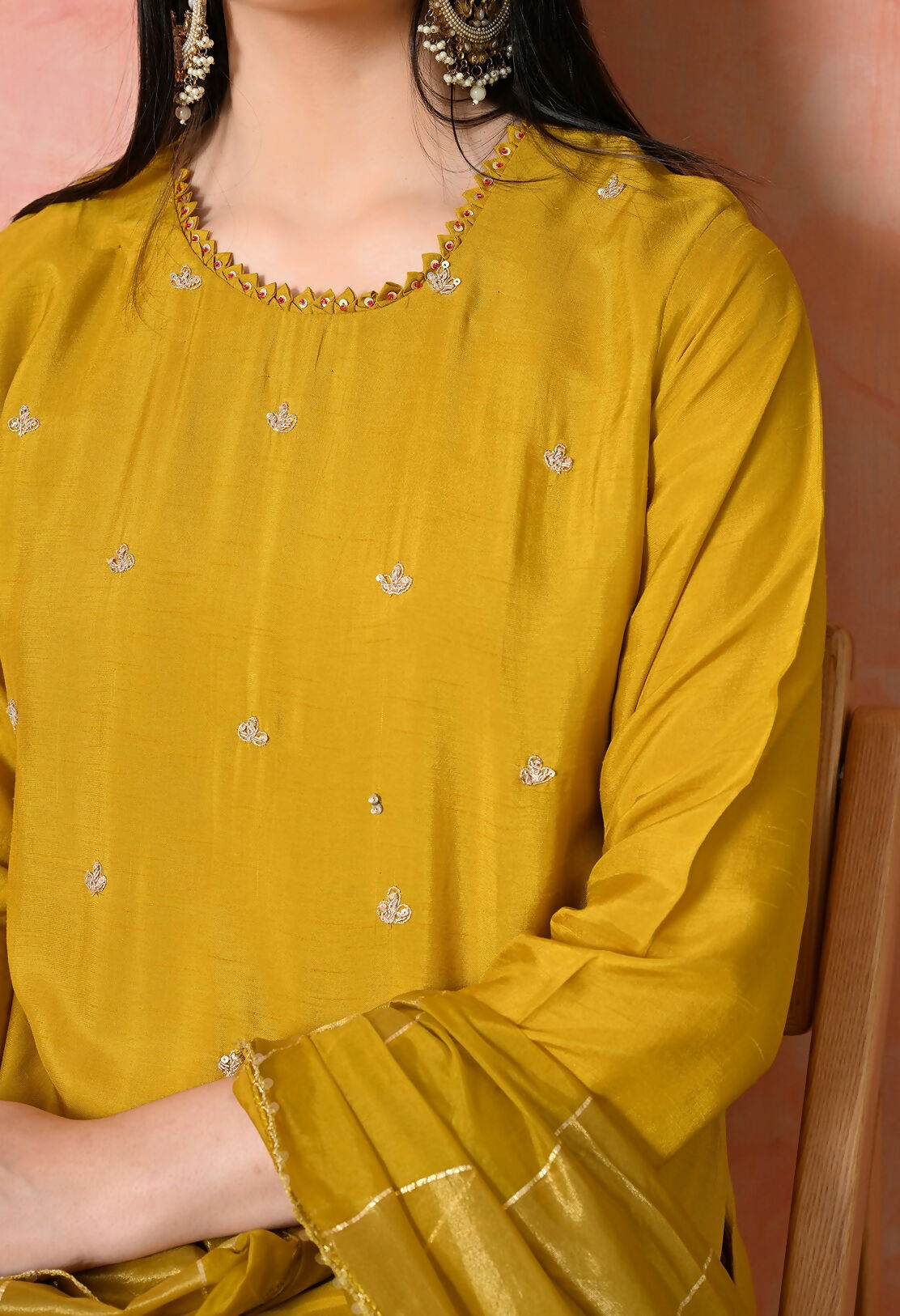 Joban Fashion Mustard Premium Pure Viscose Print Dola With Handwork Kurta Set
