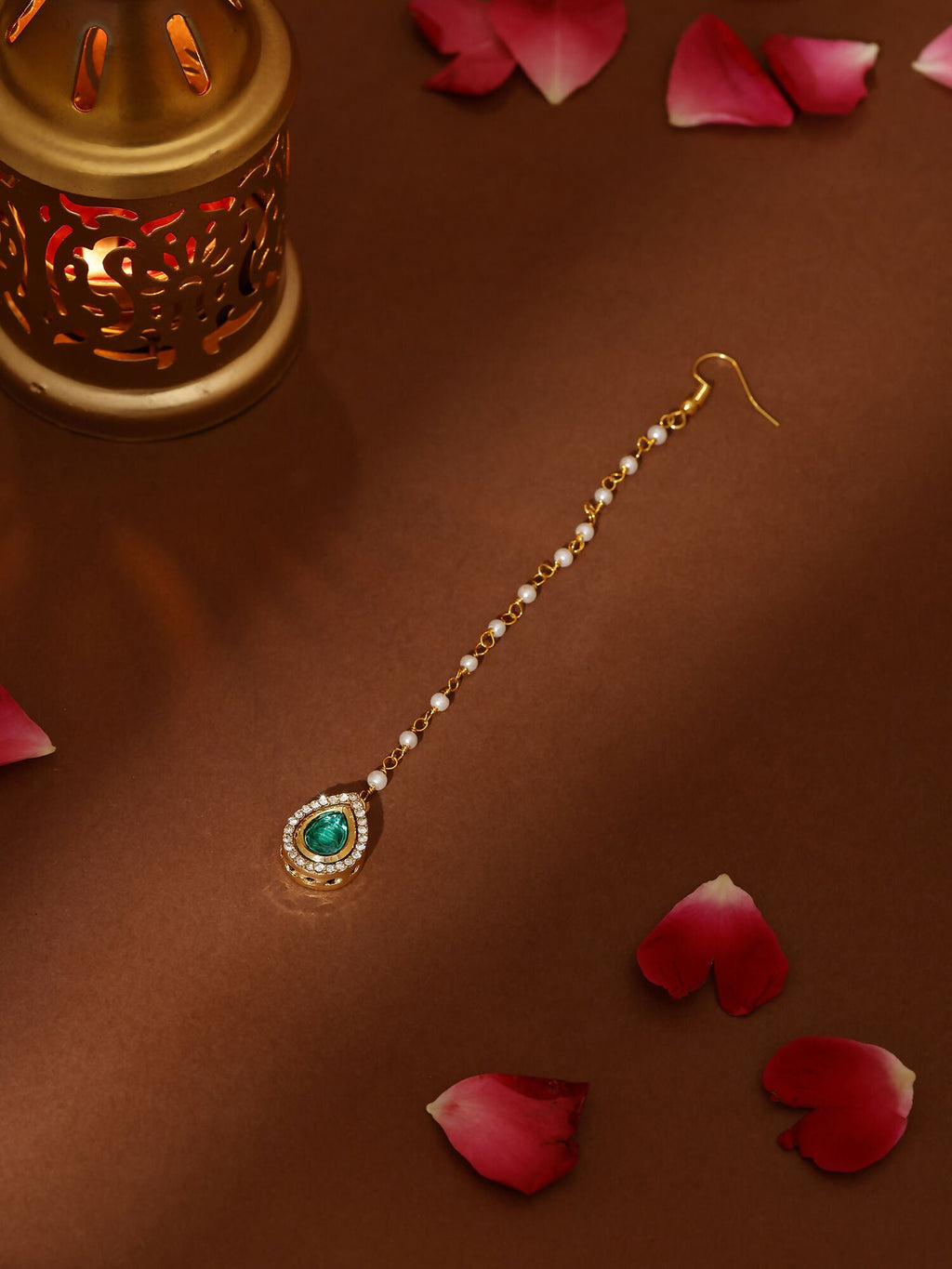 Ruby Raang Green Tear Drop Green Kundan Maang Tikka - Distacart