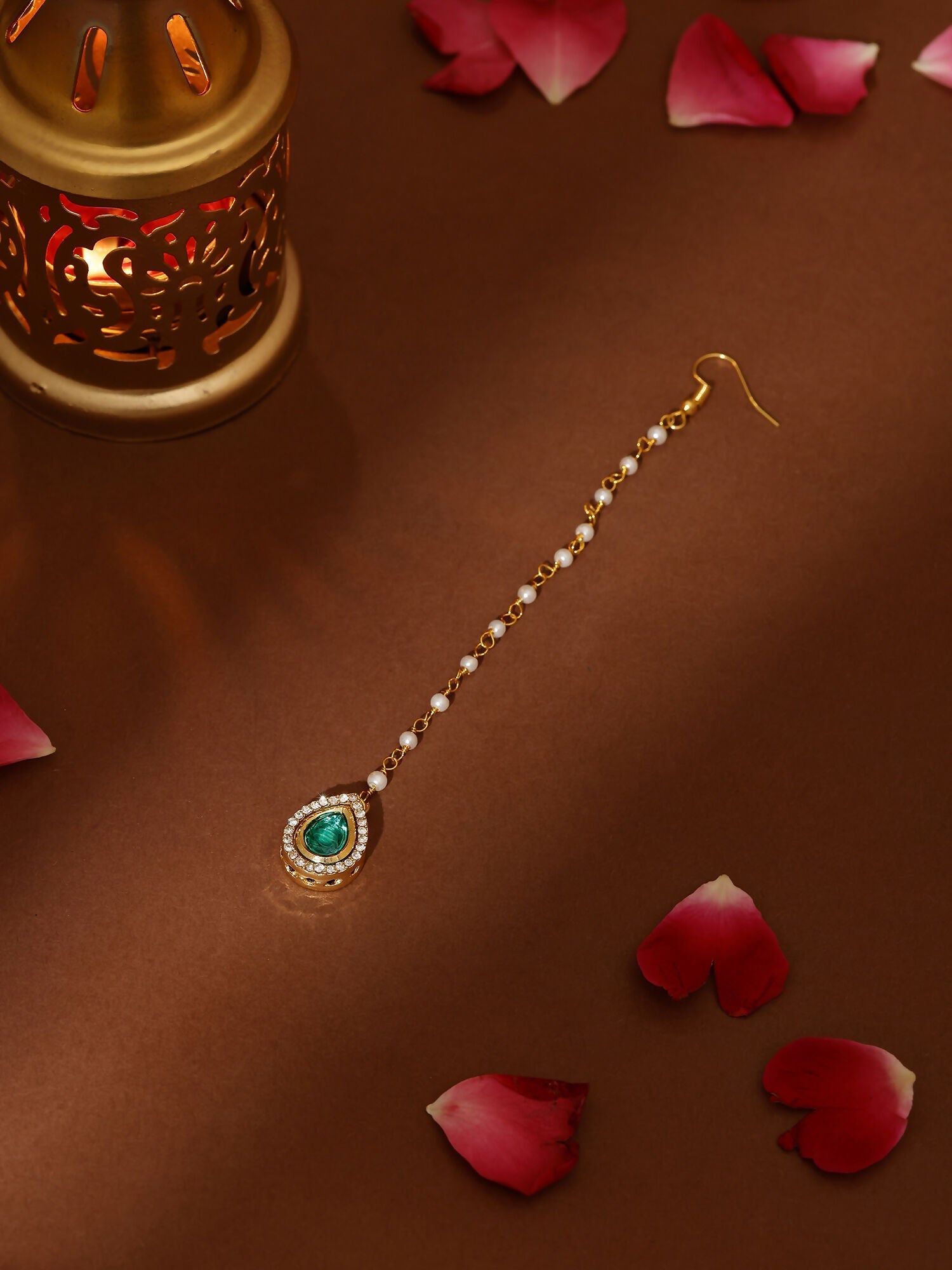 Ruby Raang Green Tear Drop Green Kundan Maang Tikka - Distacart