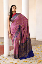 Joban Fashion Nude Pink Crepe Chiffon Pure Handloom Banarasi Silk Saree