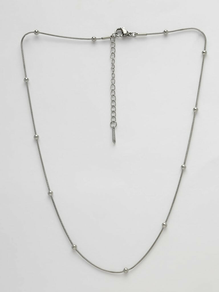 NVR Women's Silver-Toned Artificial Beads German Silver Oxidised Chain