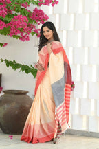 Beatitude Cream Temple Border Cotton Saree