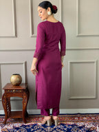 Partywear Designer Rayon Slub Wine Stitched Suit With Dupatta - Tanisha
