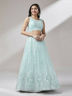 House of Panchhi Turquoise Blue Net Gotapatti Work Lehenga & Blouse, Dupatta