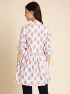 White Poly Rayon Digital Printed A-line Top - Tarini