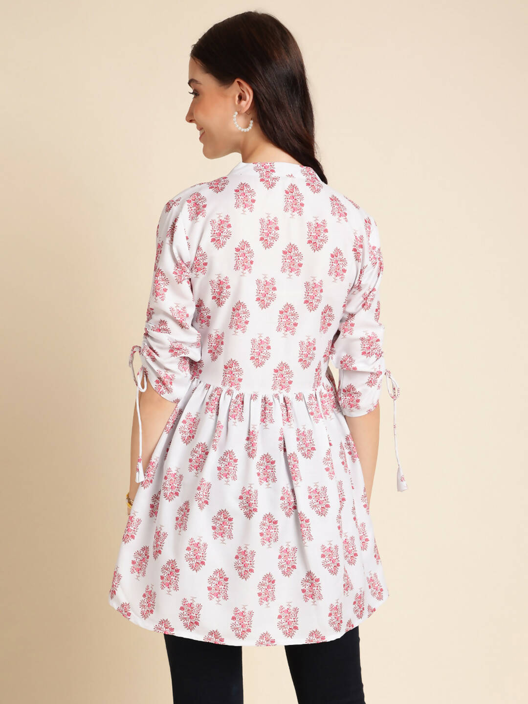 White Poly Rayon Digital Printed A-line Top - Tarini