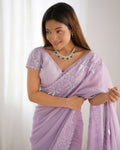 Vamsee Onam Lavender Crushed Fandy Tissue Silk Saree