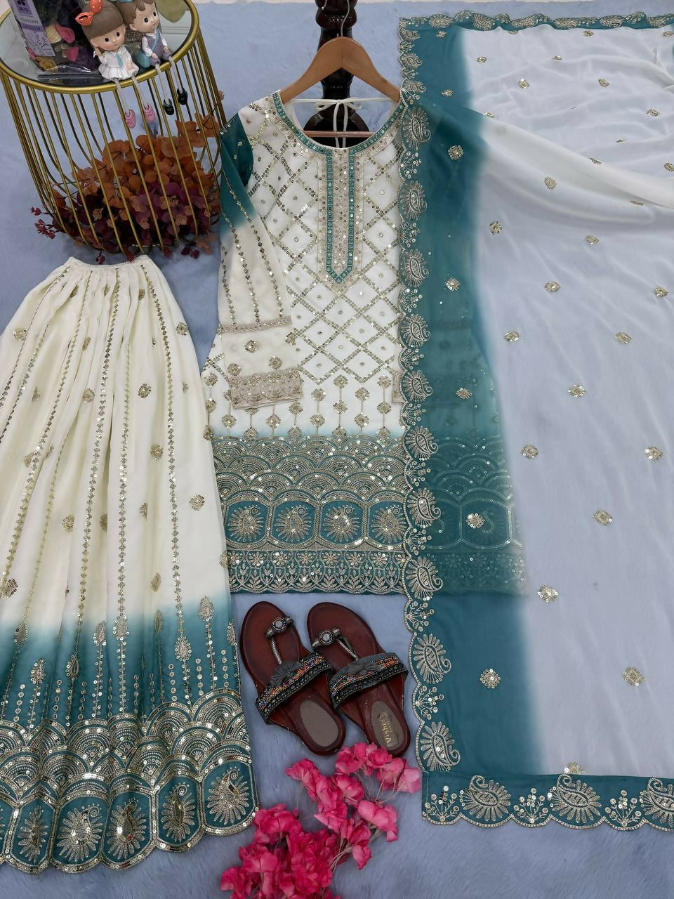 Teeya Creation Multi Color Star Georgette Heavy Embroidery Work Functional Wear Salwar Suit - Distacart
