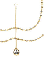Gold-Plated White Faux Kundan-Studded Faux Pearl Beaded Handcrafted Matha Patti - Ruby Raang - Distacart