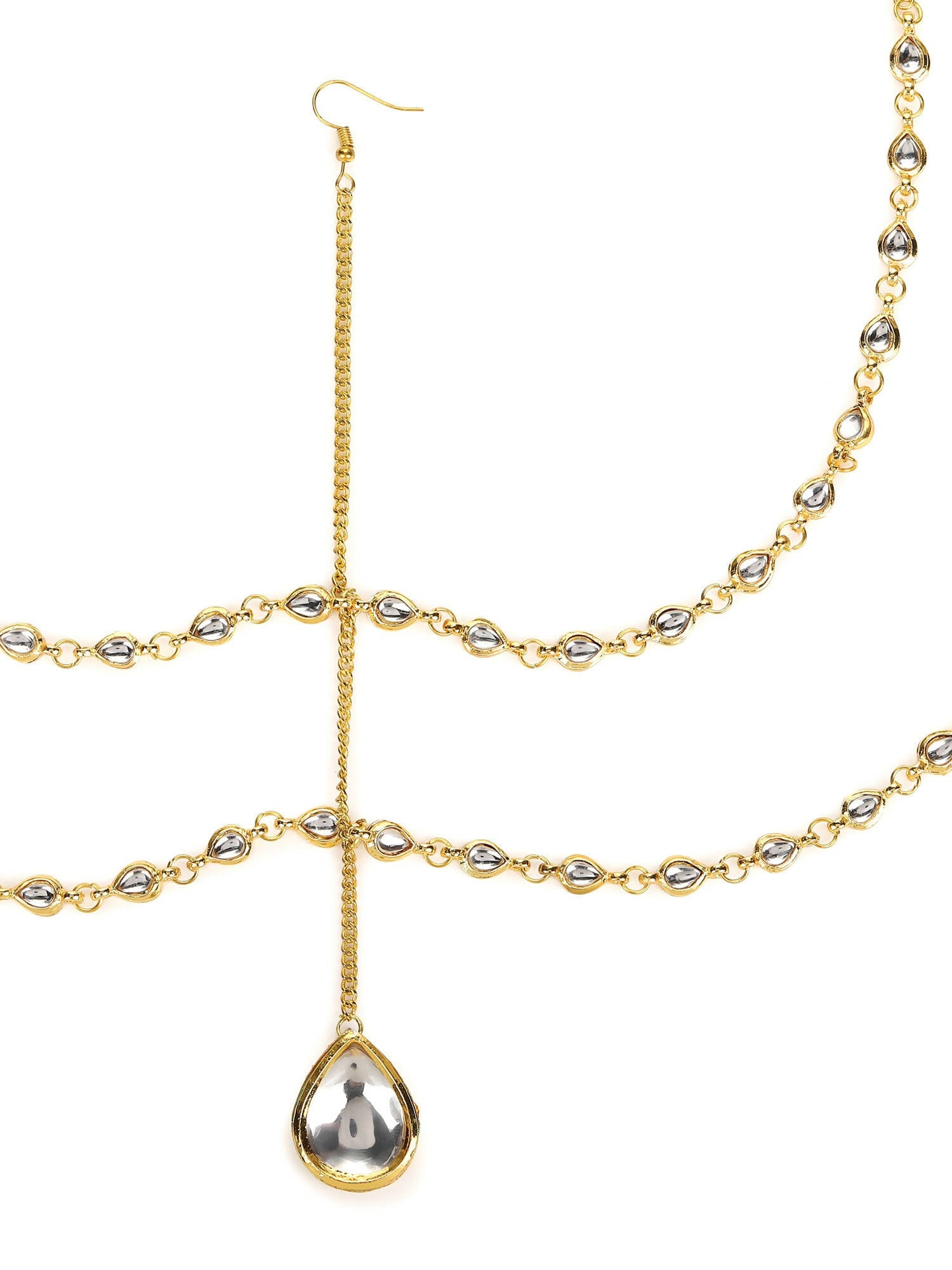 Gold-Plated White Faux Kundan-Studded Faux Pearl Beaded Handcrafted Matha Patti - Ruby Raang - Distacart