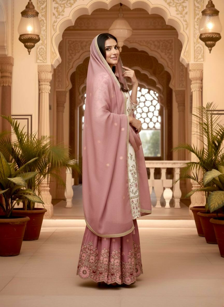 Teeya Creation Multi Color Pure Silk Gimmy Silk Heavy Embroidery Work Wedding Wear Palazzo Pair - Distacart