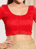 Joban Fashion Red Taffeta Silk Padded Blouse With Round Neck Elbow Sleeves - Distacart